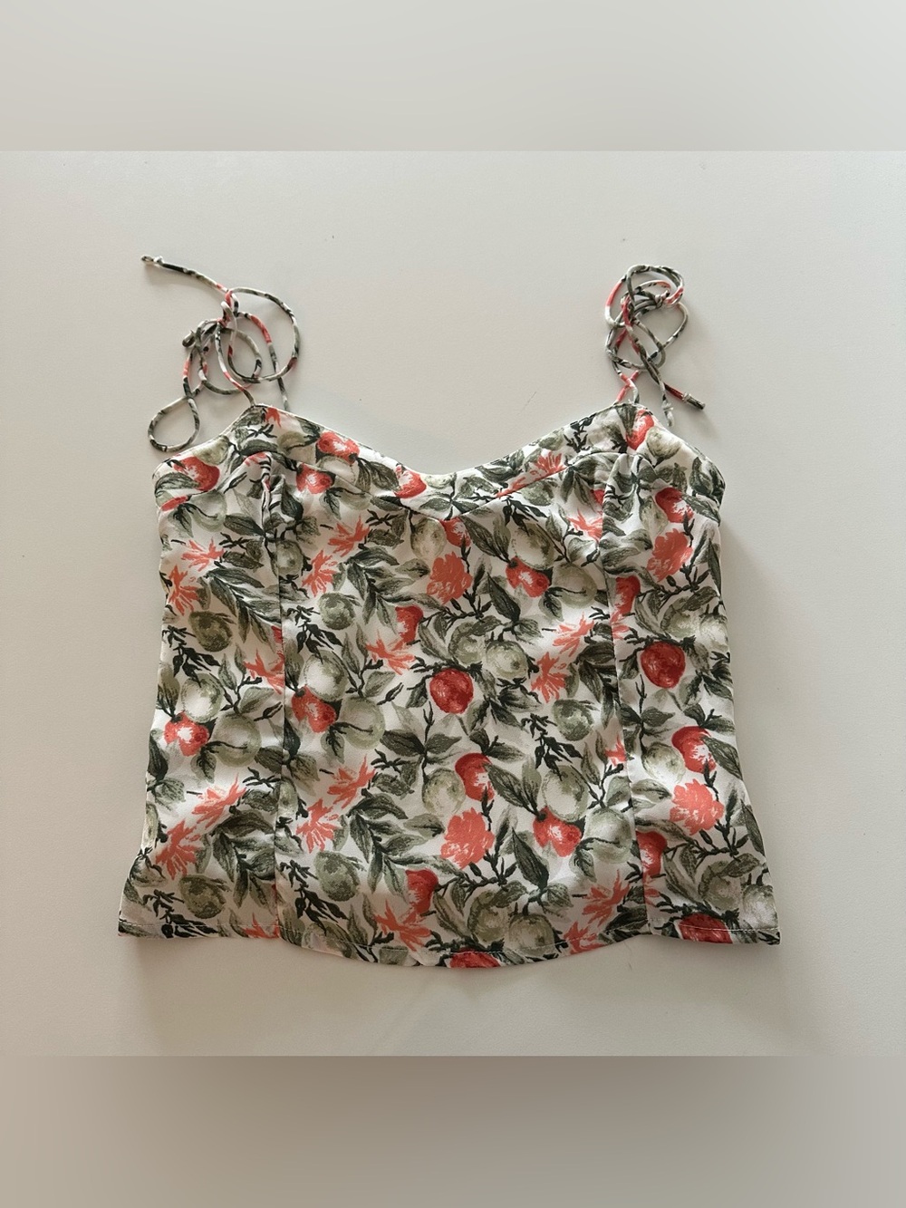 Abercrombie & Fitch Tie Strap Tank Top S Floral Coquette Crop Apple Peach

Good